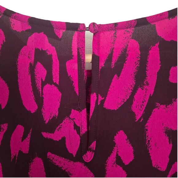 Who What Wear Pink Fuchsia Animal Print Midi Dress Lined Long Sleeve Women L - Picture 7 of 10